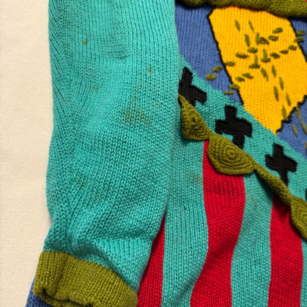 90s Vintage Retro Ann Wi Geometric Argyle Striped Knit Polo Sweater Large Beaded - Picture 2 of 15